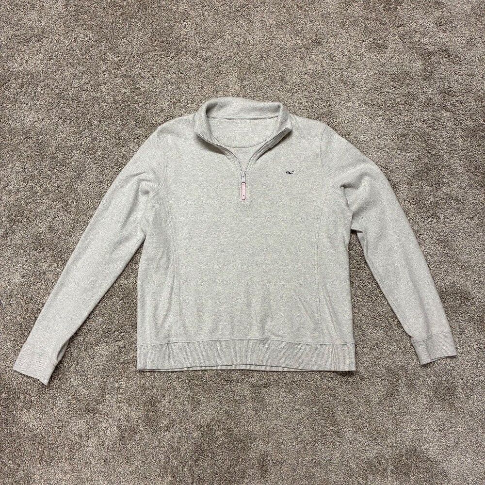 Vineyard Vines Quarter Zip Pullover Large Gray Heather Preppy Coastal Athleisure